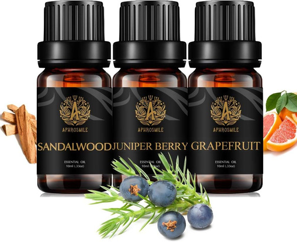 Aromatherapy Grapefruit Essential Oil Set for Diffuser, 3X10ml 100% Pure Juniper Berry Essential Oil Kit for Humidifier-Grapefruit, Juniper Berry, Sandalwood Oil Set, Aromatherapy Sandalwood Oil Kit