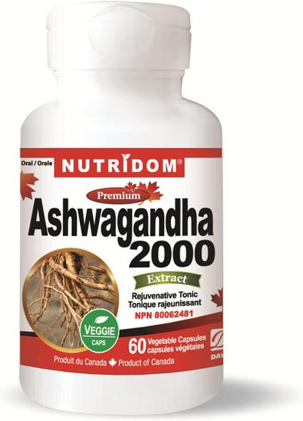 Ashwagandha Root Extract 500 mg (2000 mg Raw Equivalent), 4:1 Concentrate Ratio, 60 Vegan Capsules, Stress Relief & Mood Support Supplements, Non-GMO, Made in Canada