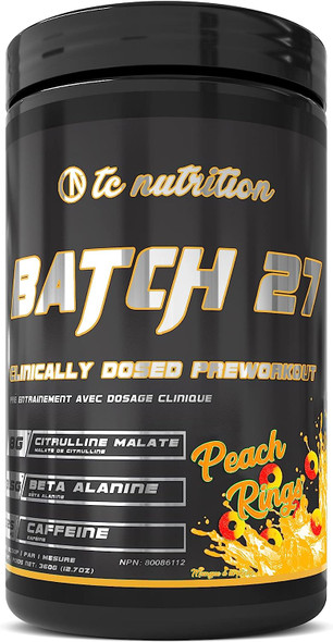Batch 27 Pre Workout Powder - Nitric Oxide Booster & Nootropic Preworkout for Men and Women w/Citrulline, Beta Alanine, & More | Instant Strength, Energy, and Focus | Keto Friendly, 20sv Peach Rings