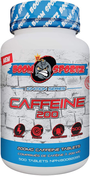 BOOM SPORTZ - CAFFEINE - 100% Pure  200 mg  500 Tablets/Servings