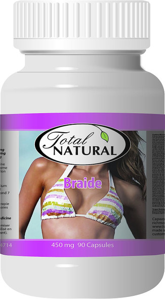Braide 450mg 90c [1 bottle] by Total Natural, Promote breast cell, Increase breast size, Support breast health, All-Natural Herbal Extracts for Women Health Care, GMP Premium Ingredients