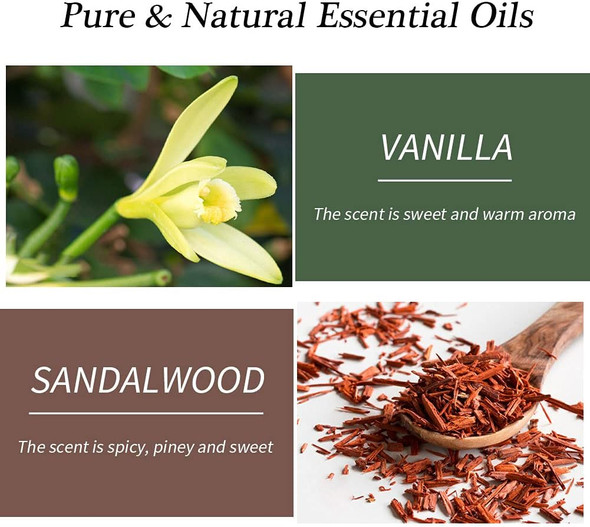 BURIBURI Vanilla and Sandalwood Essential Oil Set - 2 Pack 100% Pure Organic Essential Oils 10ml for Diffuser, Aromatherapy, Massage, Soap Making