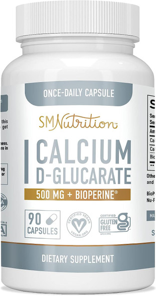 Calcium D-Glucarate 500mg 90 Vegetarian Capsules (3-Month Supply) CDG for Liver Detox & Cleanse, Weight Loss, Prostate, Metabolism, Menopause.* Non-GMO, Gluten-Free, Keto-Friendly