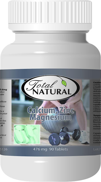 Calcium Zinc Magnesium 476mg 90 Tablets [1 bottle] by Total Natural, Safe and Natural Join Support Health Supplement for Men and Women, GMP Premium Ingredients