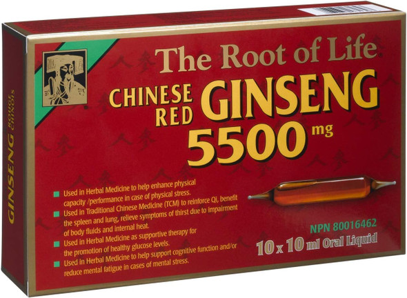 Chinese Red Ginseng 5500 Mg Ampoules, 10 Count