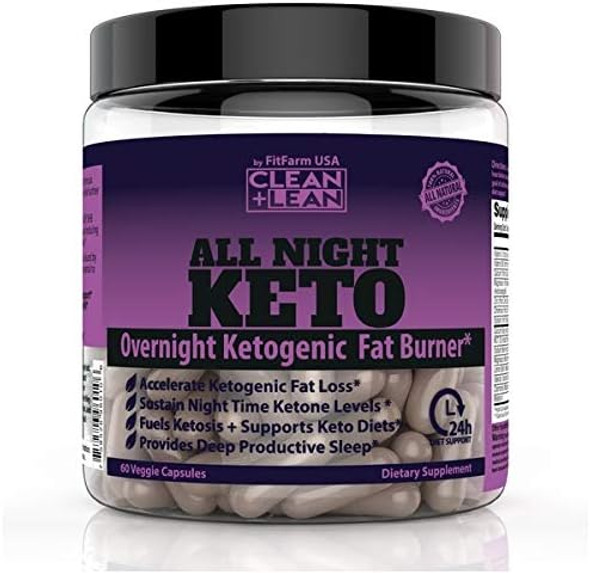 CLEAN+LEAN ALL NIGHT KETO: First Ever Overnight Ketogenic Fat Burner & Sleep Aid | Keto boosters+Coconut Oil + Vitamins & Immunity Complex | 24 HR Diet Sleep Great Lose Weight | All Natural & GF | 60 Caps