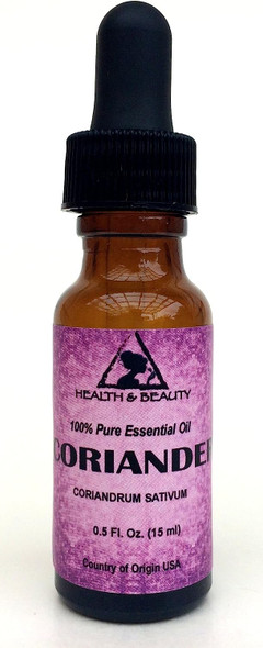 Coriander Essential Oil Organic Aromatherapy Therapeutic Grade 100% Pure Natural 0.5 oz, 15 ml with Glass Dropper