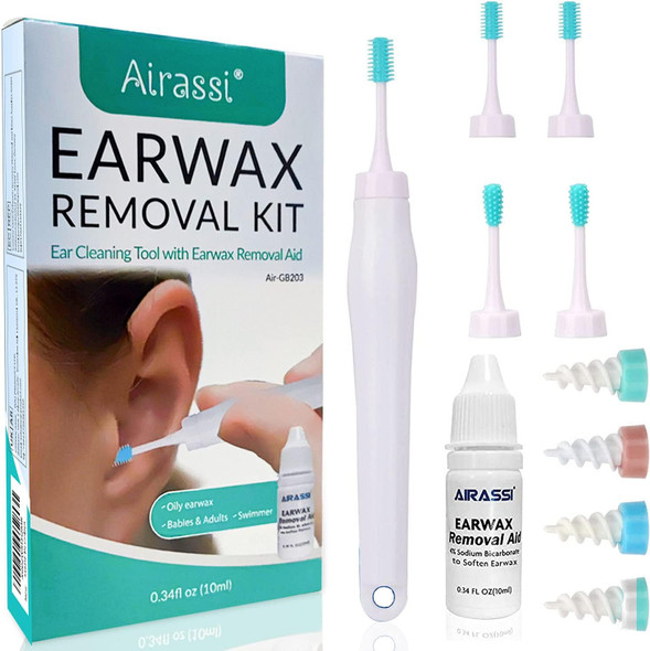 Ear wax Remover - Soft & Gentle Ear Cleaning Tool With Natural Ear wax Removal Aid & 8 Replacement Heads Included - Reusable Micro-Bristle and Silicone Q-grip Heads, Safe For Adults and Kids