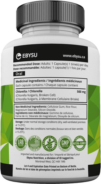 EBYSU Chlorella Supplement Broken Wall Antioxidant Normal Immune System Function Support 500mg Capsules