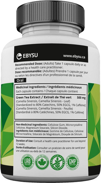 EBYSU Green Tea Extract with EGCG  Antioxidant Supplement  500mg Capsules - 120 Day Supply