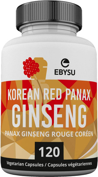EBYSU Korean Red Ginseng Supplement Used in Herbal Medicine to Support Cognitive Function, Increase Resistance to Stress & Increase Energy 120 Capsules (500 mg)