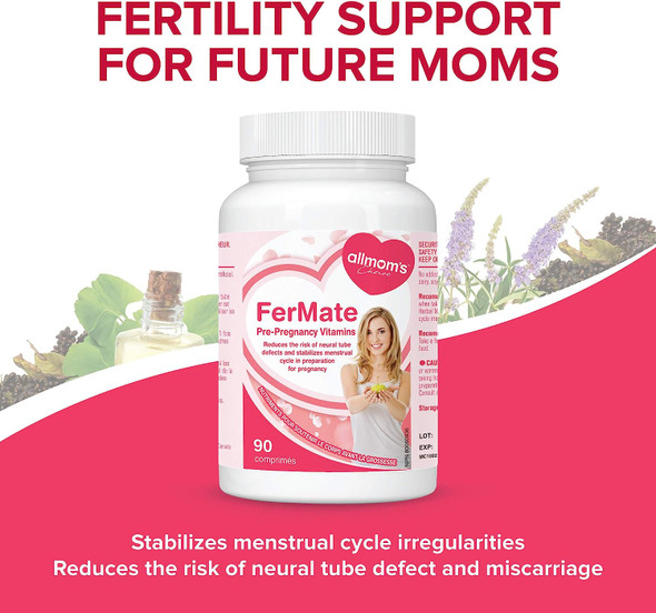 Fertility Prenatal Vitamins for Women Trying to Conceive, Support Healthy Cycles, Helps Fertility - Vitex (Chaste Berry), PABA, Folate Folic Acid 500mcg, B12, Zinc - 45 days Supply - Allmom's Choice