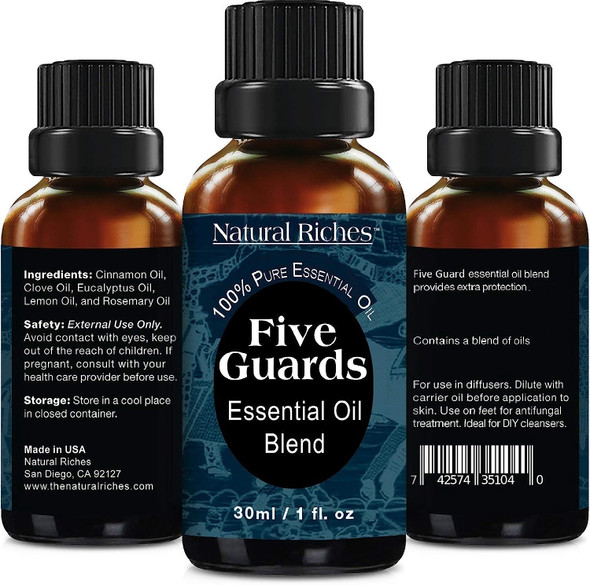 Five Guards Immunity Synergy Blend Health Shield Aromatherapy Essential Oils 30ml Pure Therapeutic Grade Natural Germ Fighter Clove Cinnamon Lemon Rosemary Eucalyptus Essential Oil, Tales French Thieves Oil(1 Pack