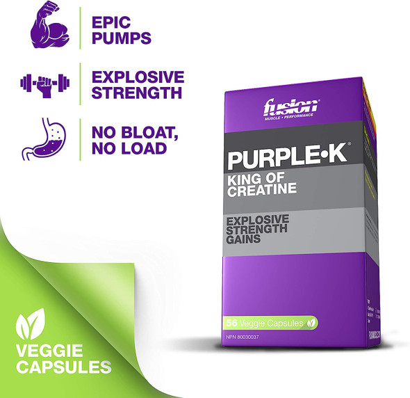 Fusion Muscle PURPLE K - THE KING OF CREATINE - Explosive Strength Gains, Veggie Capsules, 56 Count