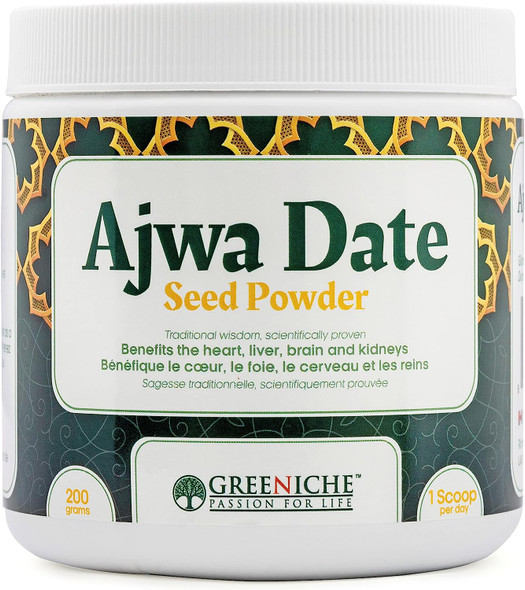 Greeniche Ajwa Seeds Powder, 100 gram, Benefits The Heart, Liver, Brain & Kidneys, Pure and Organic Energy Powder for Everyday Consumption, Completely Halal for Consumption