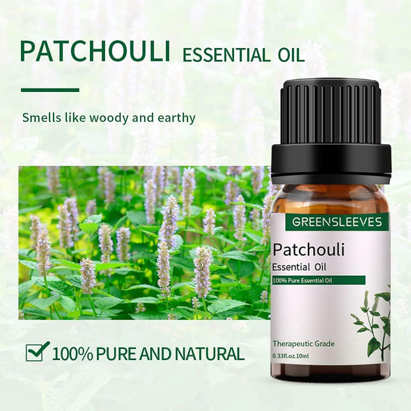 GREENSLEEVES Patchouli Essential Oil 10ml, 100% Pure Organic Patchouli Aromatherapy Diffuser Oils 10ml