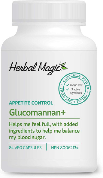 Herbal Magic Glucomannan+ Fibre Supplement with Konjac, Gives a Feeling of Fullness, Non-Stimulant, with Chromium and Gymnema, for Women & Men, Non-GMO, Vegetable Capsules