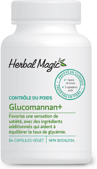Herbal Magic Glucomannan+ Fibre Supplement with Konjac, Gives a Feeling of Fullness, Non-Stimulant, with Chromium and Gymnema, for Women & Men, Non-GMO, Vegetable Capsules