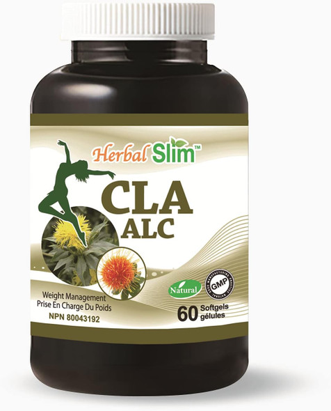 HerbalSlim CLA 1000mg, 60 Softgel, Safflower Oil Supplement, Conjugated Linoleic Acid, Weight Loss & Muscle Support, Product of Canada