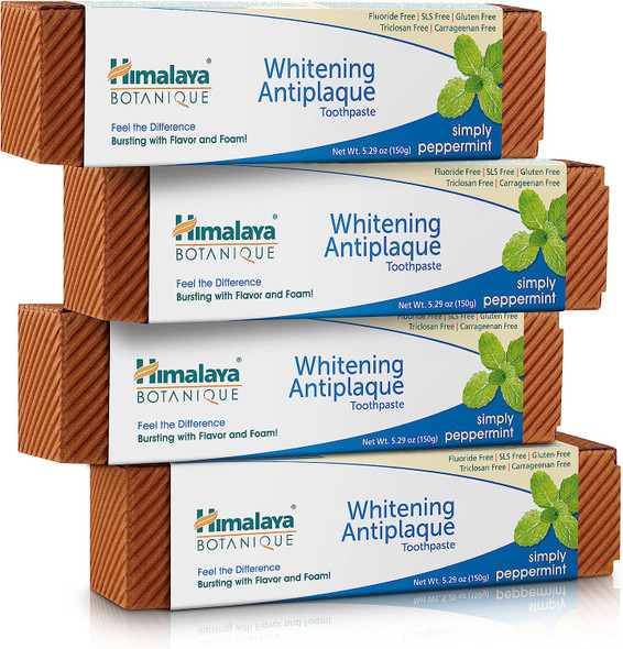 Himalaya Whitening Toothpaste - Simply Peppermint, Natural, Fluoride-Free, SLS Free, Carrageenan-Free & Gluten-Free, 5.29 oz (150 g), 4 PACK