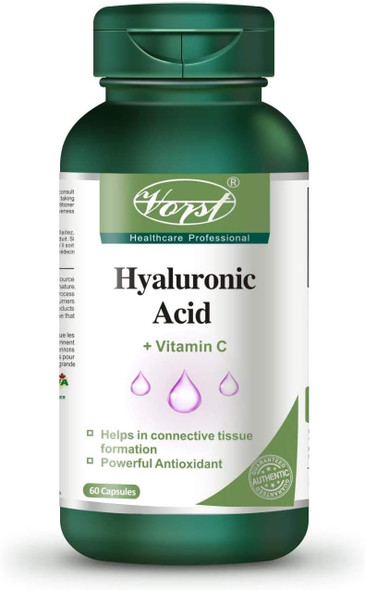 Hyaluronic Acid 75mg with Vitamin C 60 Capsules Supplement for Skin and Joints Alternative to Serum (1 Bottle)