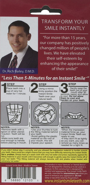 Instant Smile Deluxe Teeth MEDIUM Top Veneers Fake Cosmetic Dr Bailey's Fitting Material