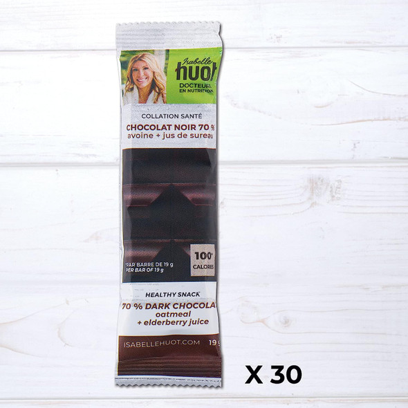 Isabelle Huot Docteure en nutrition - Barres chocolat noir 70% - Lot de 30 x 19 grammes