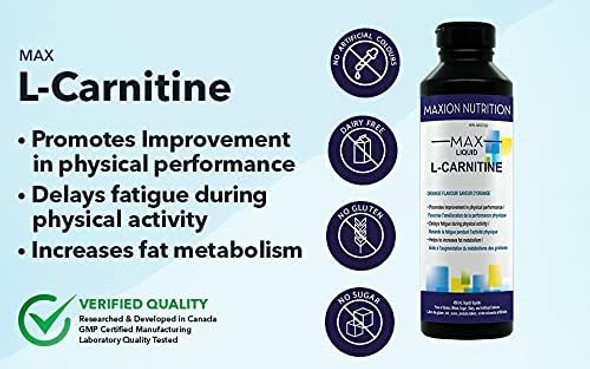 Maxion L-Carnitine 1500mg with Vitamin B5 to Aid in Fat Metabolism and Muscle Recovery After Exercise, Orange Flavour, 450 mL