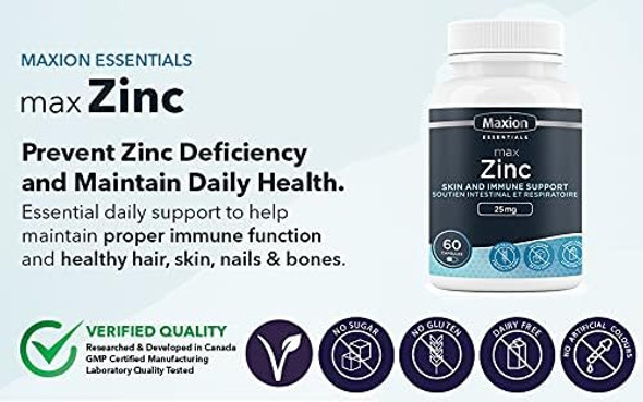Maxion Max Zinc Supplement to Maintain Healthy Skin, Bones, Hair, and Nails, 60 Capsules