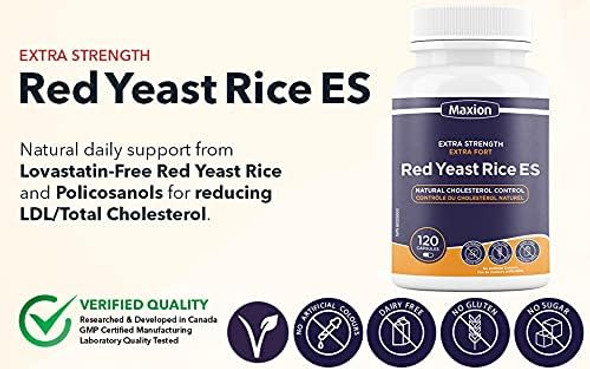 Maxion Red Yeast Rice Extra Strength for Natural Cholesterol Control, Helps Reduce LDL/Total Cholesterol Levels, 120 Capsules