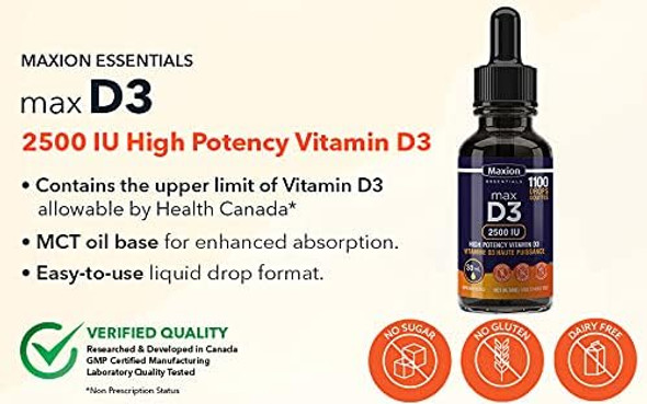Maxion Vitamin D3 2500 IU to Help with the Developement of Bones and Teeth and to Support the Immune System, 30 mL