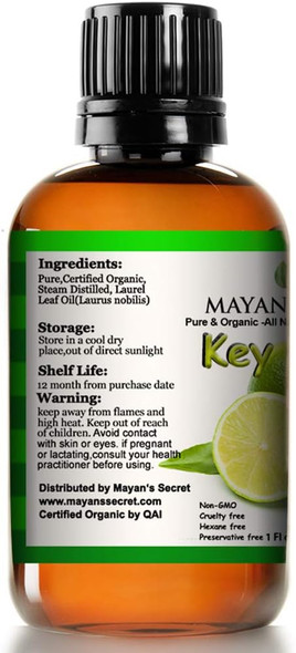 Mayans Secret USDA Certified Organic Key Lime Essential Oil for Diffuser & Reed Diffusers (100% PURE & NATURAL - UNDILUTED) Therapeutic Grade - Huge 1oz Bottle - Perfect for Aromatherapy, Relaxation,