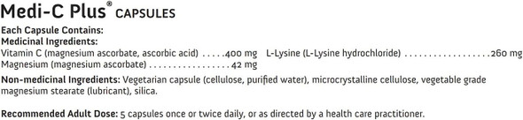 Medi C Plus Lysine with Magnesium Powder | Vitamin C & L-Lysine Formula (150 Caps)