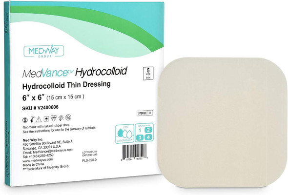 MedVance TM Hydrocolloid  Hydrocolloid Adhesive Thin Dressing 15 cm x 15 cm Box of 5 Dressing