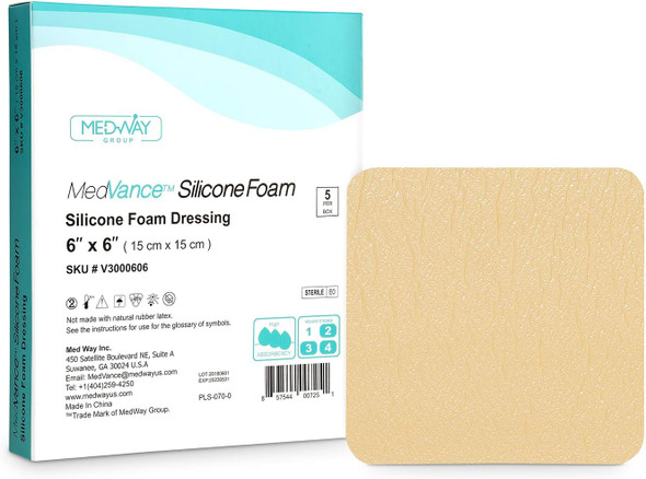 MedVance TM Silicone - Silicone Adhesive Foam Absorbent Dressing,15 cm x 15 cm, Box of 5 dressings