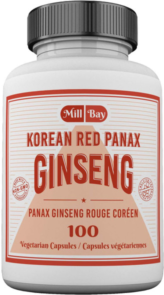 Mill Bay Korean Red Panax Ginseng Supplement Used in Herbal Medicine to Help Enhance Physical Performance, Increase Energy and as an Adaptogen - 100 Capsules (Strength 500 mg)