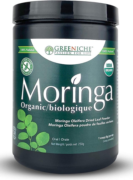 Moringa Powder Jar 250 G, High Potency Moringa Organic Powder for Better Mood, Source of Antioxidants, Helps To Boost Energy, Can Be Use in Drink, Tea & Recipes, Non GMO, Free From Soy and Gluten, Halal and Kosher, Greeniche