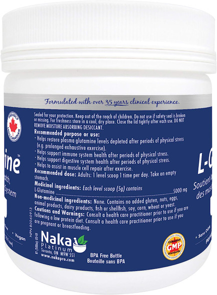 Naka L-Glutamine 5000mg, Support Digestive Health, Muscle Repair and Immune System (250g Powder)