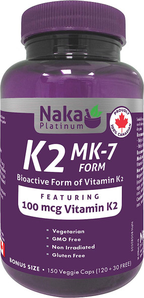 Naka Pro Herbs Naka Platinum K2 (mk-7 Form) 100mcg 150 Veggie Capsules (Bonus Size 120+30) 150 count