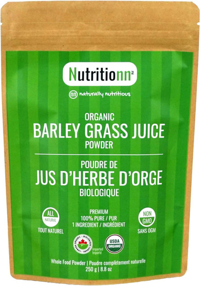 Organic Barley Grass Juice Powder by Nutritionn - 250 Grams - 100% Pure Premium Natural Whole Food Supplement