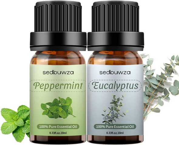 Peppermint + Eucalyptus Essential Oils For Aromatherapy, 100% Pure Premium Eucalyptus Massage Oils - Peppermint Essential Oils Set Peppermint Essential Oils For Diffuser, Massage, Skin - 2*10ML Essential Oil
