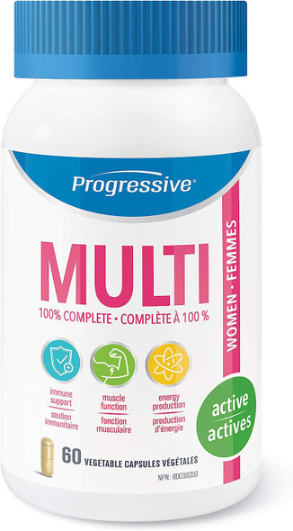 Progressive MultiVitamin for Active Women - 60 Capsules | Made with Green Food Concentrates, Antioxidants, Green Tea, Glutamine, ALA, Vitamin D3 and Vitamin K2