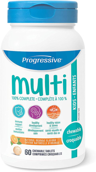 Progressive MultiVitamins for Kids - Orange flavour, 60 Chewable Tablets | Antioxidant source, immune support