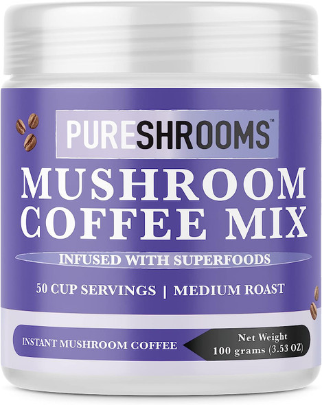 PureShrooms Mushroom Coffee Mix Superfood: Organic Ashwagandha, Tulsi (Holly Basil), Lion's Mane, Chaga