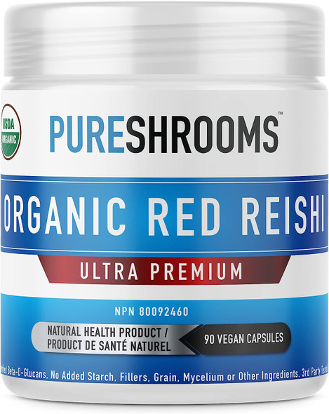 PureShrooms Organic Reishi Mushroom Capsules, 90 Ct. Immune System Booster, Anxiety Relief. Promotes Calm Moods. Ganoderma Lucidum (90 Capsules)