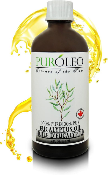 PUROLEO Eucalyptus Essential Oil, 4 FL OZ/120 ML (Large Bottle) 100% Pure | Natural Aromatherapy Oil for Diffuser Steam Distilled (MADE IN CANADA)