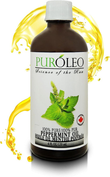 PUROLEO Peppermint Essential Oil, 4 FL OZ/120 ML (Large Bottle) 100% Pure Natural Undiluted, for Aromatherapy (MADE IN CANADA)