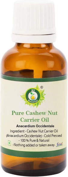 R V Essential Pure Cashew Nut Carrier Oil 10ml (0.338oz)- Anacardium Occidentale (100% Pure and Natural Cold Pressed)