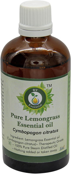R V Essential Pure Lemongrass Essential Oil 50ml (1.69oz)- Cymbopogon Citratus (100% Pure and Natural Therapeutic Grade)