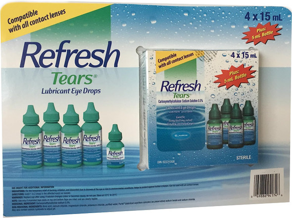 Refresh Tears Lubricant Eye Drops Multi-pack 4 bottles 0.5 oz (15 mL) each + 1 bottle 0.17 oz (5mL) sterile 65 mL total